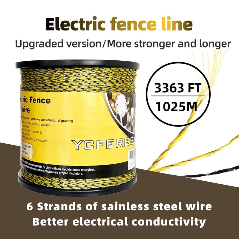 YCFERESY Upgraded Electric Fence Polywire 3366 Feet 1026 Meters, 6 Stainless Steel Strands for Reliable Conductivity and Rust Resistance, Portable Electric Fencing,UV, Rust Resistant - Image 2